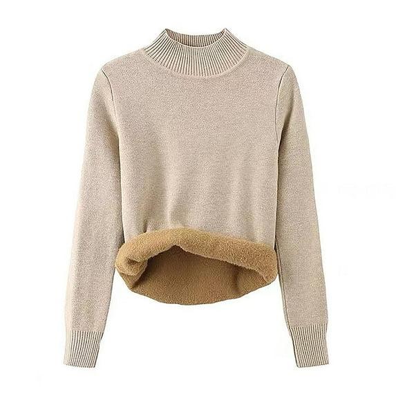 Sweaters For Women Sevevn Women's Pullover High Neck Drop Shoulder Solid Color Plush Sweater