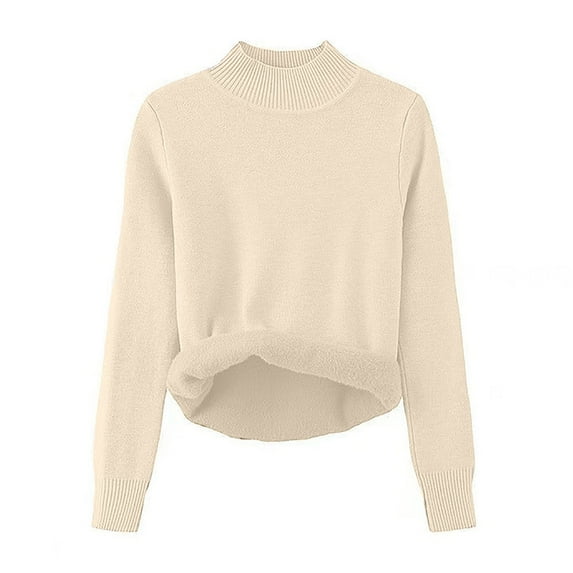 Sweaters For Women Sevevn Women's Pullover High Neck Drop Shoulder Solid Color Plush Sweater