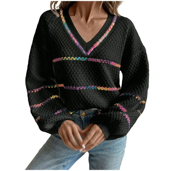 Sweaters For Women Sevevn Women's Striped Color Blocking Oversized Sweaters Vacation Drop Shoulder Pullover Fall Cozy Sweater for Women