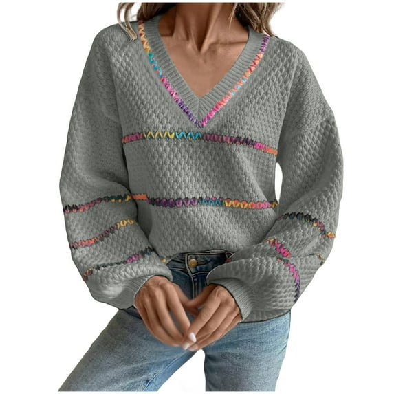 Sweaters For Women Sevevn Women's Striped Color Blocking Oversized Sweaters Vacation Drop Shoulder Pullover Fall Cozy Sweater for Women