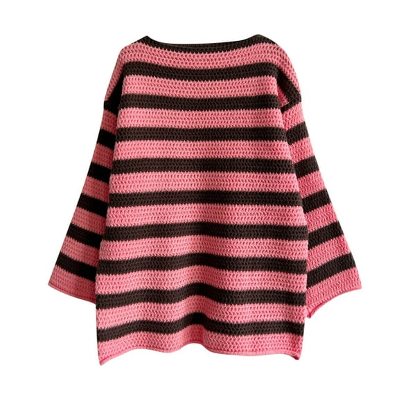 Sweaters For Women Sevevn Womens Striped Loose Long Sleeved Knitted Pullover Sweater Casual Round Neck Sweater