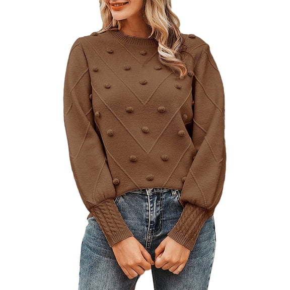 Sweaters For Women Solid Color Hairball Loose Long Sleeved Crew Neck Pullover Sweater 2Xl Womens Sweaters
