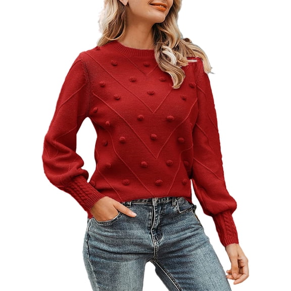 Sweaters For Women Solid Color Hairball Loose Long Sleeved Crew Neck Pullover Sweater L Womens Sweaters