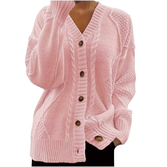 Sweaters For Women Solid Color Long Sleeved Knitted Cardigan With Breasted V Neck Winter Sweaters Blouse S-2XL