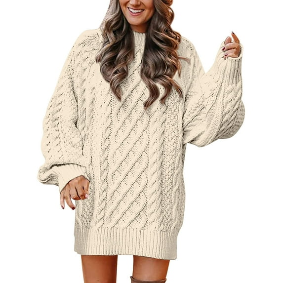 Sweaters For Women Solid Long Sleeve Half High Neck Thick Needle Knitted Casual Pullover Sweater 2Xl Womens Sweaters