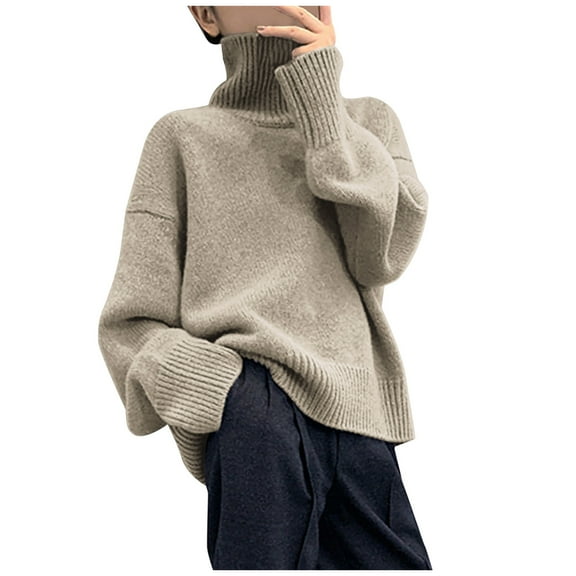 Sweaters For Women Turtleneck Ribbed Long Sleeve Pullover Oversized Loose Solid Color Sweater Jumper Tops