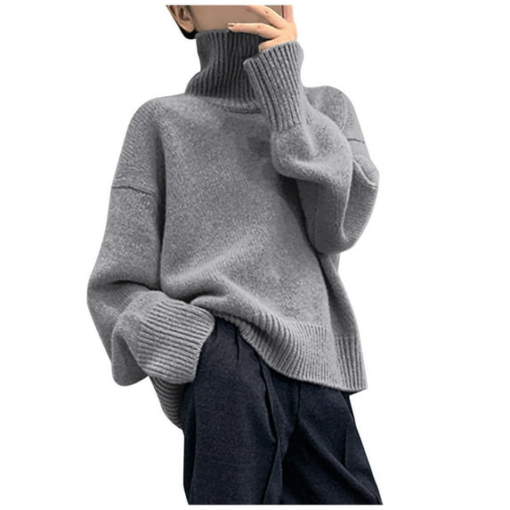 Sweaters For Women Turtleneck Ribbed Long Sleeve Pullover Oversized Loose Solid Color Sweater Jumper Tops
