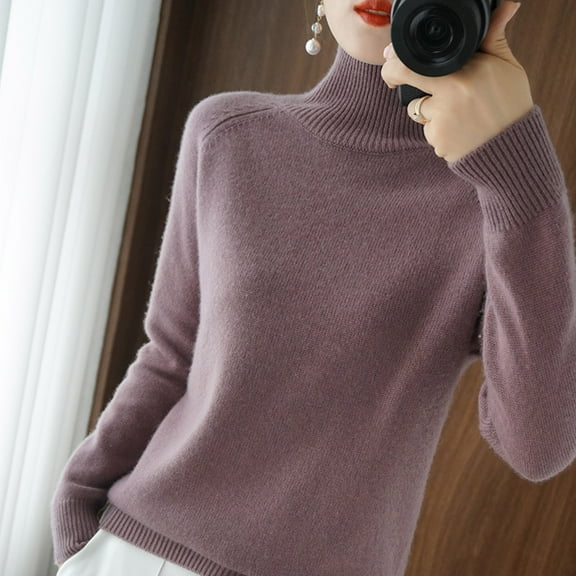 Sweaters For Women Turtleneck Sweater New Thickened Korean Solid Color Pullover Loose Knitted Long Sleeve Bottom Shirt Fall Clothes For Women ,Purple