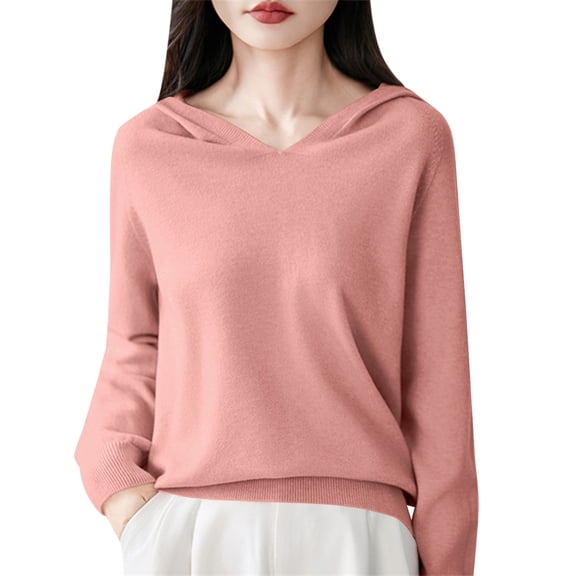 Sweaters For Women V Neck Hoodie Hooded Knit Sweater Warm Base Sweatshirt Pullover For Autumn And Winter 2Xl Womens Sweaters