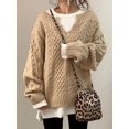 thumbnail image 1 of Women's Autumn and Winter Long Sleeve Solid Color High Neck Fried Dough Twist Loose Casual Sweater Pullover, 1 of 7