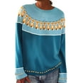 thumbnail image 1 of Sweaters For Women Women's Knitted Isle Print Retro Sweater Casual Loose Crewneck Long Sleeve Lightweight Cropped Pullover Tops Womens Sweaters, 1 of 4