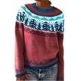 thumbnail image 1 of Sweaters For Women Women's Knitted Isle Print Retro Sweater Casual Loose Crewneck Long Sleeve Lightweight Cropped Pullover Tops Womens Sweaters, 1 of 4
