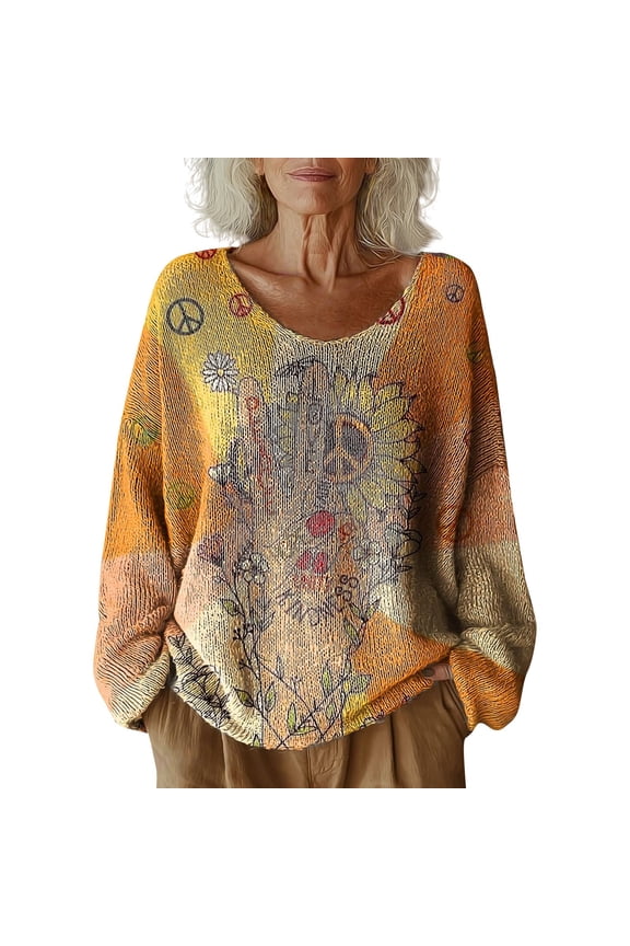 Sweaters For Women Women's Pattern Printed Casual Pullover Sweater Womens Sweaters