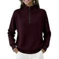 thumbnail image 1 of Sweaters For Women Zip Long Sleeve Loose Fit Pullover Sweater with Half Zip Design for Easy Wear and Modern Fashion,Dark Purple,L, 1 of 7