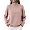 thumbnail image 1 of Sweaters For Women Zip Long Sleeve Loose Fit Pullover Sweater with Half Zip Design for Easy Wear and Modern Fashion,Pink,XL, 1 of 7