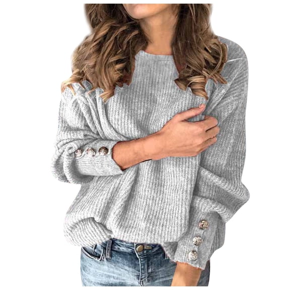 Sweaters For Womens Fashion Fashion Bow Collar Solid Buttons Sleeve Knitted Casual Sweater Warm Top