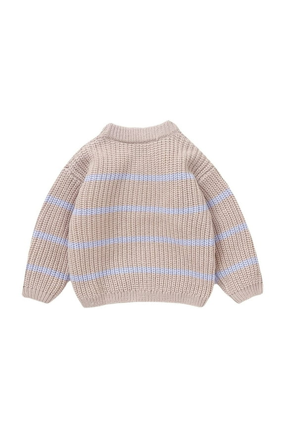 Sweaters for Girls Crewneck Stripe Soild Color Warm Winter Thick Long Seleeve Pullover Boys Sweater Toddler Cotton Knit Soft Fit Knitwear Children Casual Trendy Clothes(Light Purple,98 3 Years)