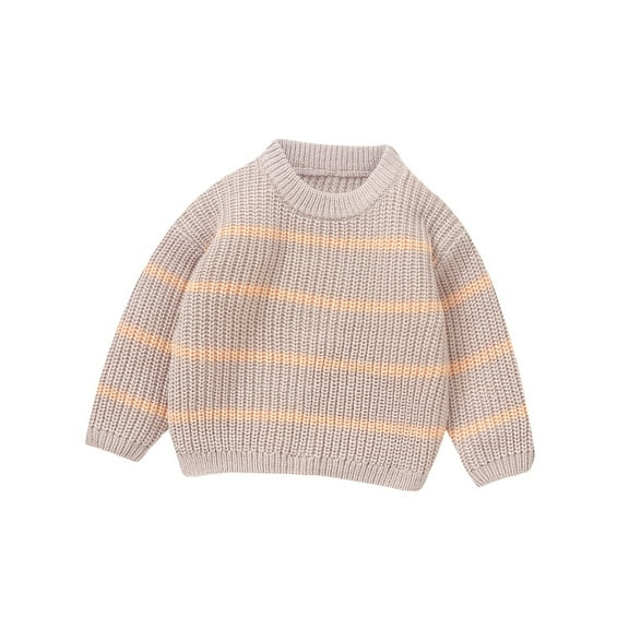 Sweaters for Girls Crewneck Stripe Soild Color Warm Winter Thick Long Seleeve Pullover Boys Sweater Toddler Cotton Knit Soft Fit Knitwear Children Casual Trendy Clothes(Orange,98 3 Years)
