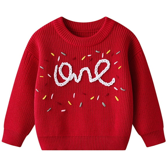 Sweaters Girls Girls Knit Sweaters Pullover With Handmade Embroidery Cozy Winter Fall Baby Sweater Red 5 Years-6 Years