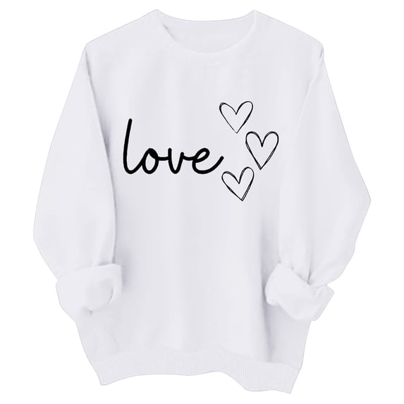 Sweaters for Girls Valentines Shirts for Girls and Children Heart Cute Graphic Valentines Day Sweatshirts Long Sleeve Crew Neck Holiday Tops White 8-9 Years