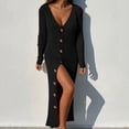 thumbnail image 1 of Sweaters Ladies V Neck Single Multi Button Knit Rib Button Long Sleeve Cardigan Dress Fall Sweaters Dress For Women Black Dresses For Women, 1 of 6