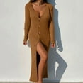 thumbnail image 1 of Sweaters Ladies V Neck Single Multi Button Knit Rib Button Long Sleeve Cardigan Dress Fall Sweaters Dress For Women, 1 of 8