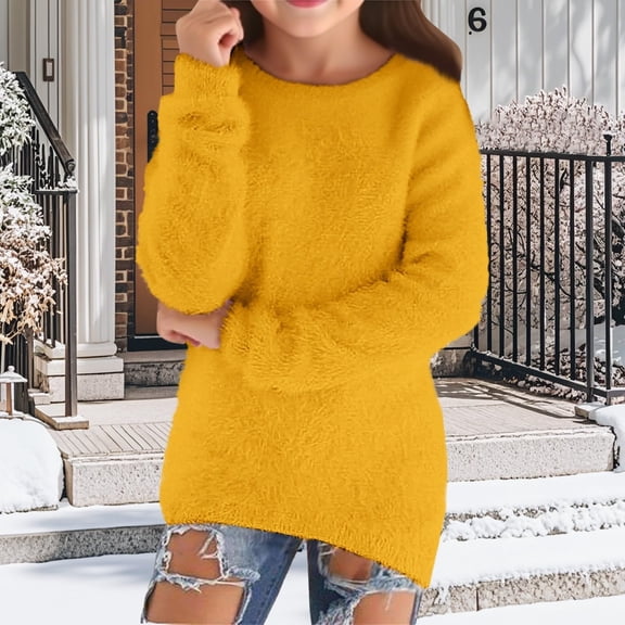 Sweaters Long Sleeve Gold Sweater Crewneck Loose Fit Pullover Tops Girls' Sweaters 13-14 Years
