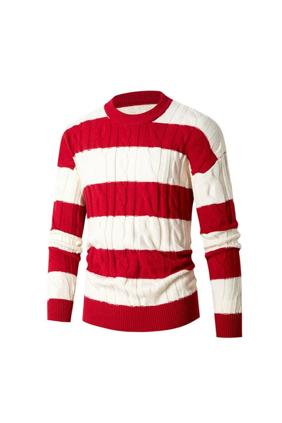 Sweaters for Men, Autumn Winter New Round Neck Striped Casual Knitted Bottom Top Sweater Jacket, Daily Layering Wear, Soft Knit Fabric, Comfortable Men's Clothing