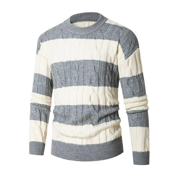 Sweaters for Men, Autumn Winter New Round Neck Striped Casual Knitted Bottom Top Sweater Jacket, Daily Layering Wear, Soft Knit Fabric, Comfortable Men's Clothing