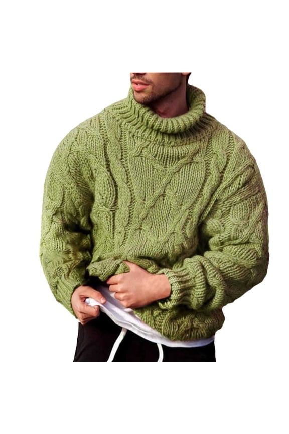 Sweaters for Men - Autumn Winter Slim Fit Solid Color Pattern Long Sleeve Turtleneck Lined Sweater Jacket, Cold Weather Warmth, Daily Outdoor Wear, Durable Fabric, Men's Clothing