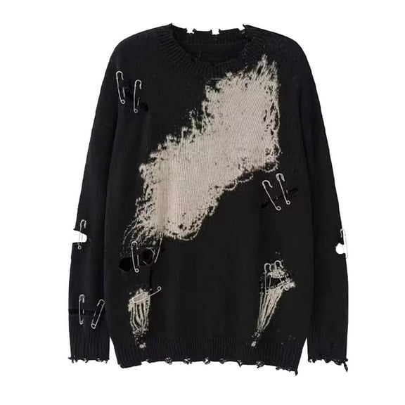 Sweaters for Men, Autumn Winter Unisex Retro Fashion High Street Hole Pin Design Knit Pullover Sweater Jacket, Trendy Style, Daily Casual Wear, Men's Clothing