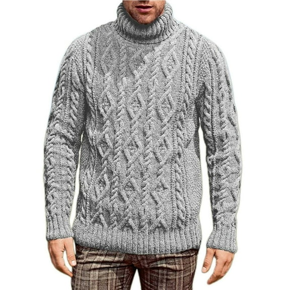 Sweaters for Men - Fall Winter Fashion Solid Color High Neck Jacquard Soft Warm Sweater Jacket, Thick Knit Design, Cold Weather Wear, Cozy Fabric, Men's Clothing