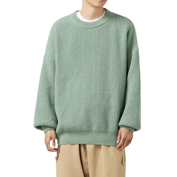 Sweaters for Men - Fashion Casual Solid Color Simple Crew Neck Knit Sweater Jacket, Minimalist Design, Daily Casual Wear, Soft Cotton Blend, Comfortable Men's Clothing