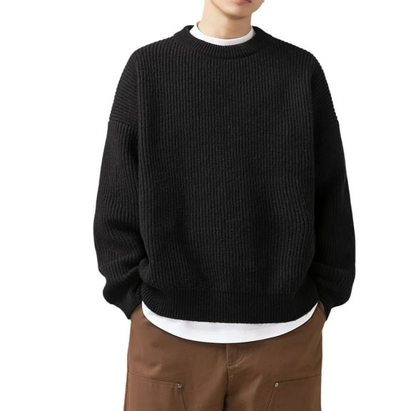 Sweaters for Men - Fashion Casual Solid Color Simple Crew Neck Knit Sweater Jacket, Minimalist Design, Daily Casual Wear, Soft Cotton Blend, Comfortable Men's Clothing