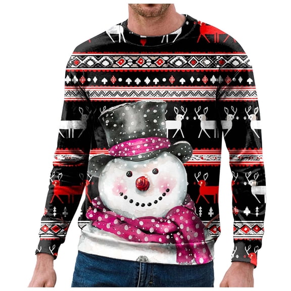 Sweaters for Men Men's Casual Loose Christmas Snowman Print Neck Comfortable Hoodless Sweatshirt Bulk Men Pleasant Shade Sweatshirts Mens Sweatshirt Jackets with Hood Midtown Sweater Pink S