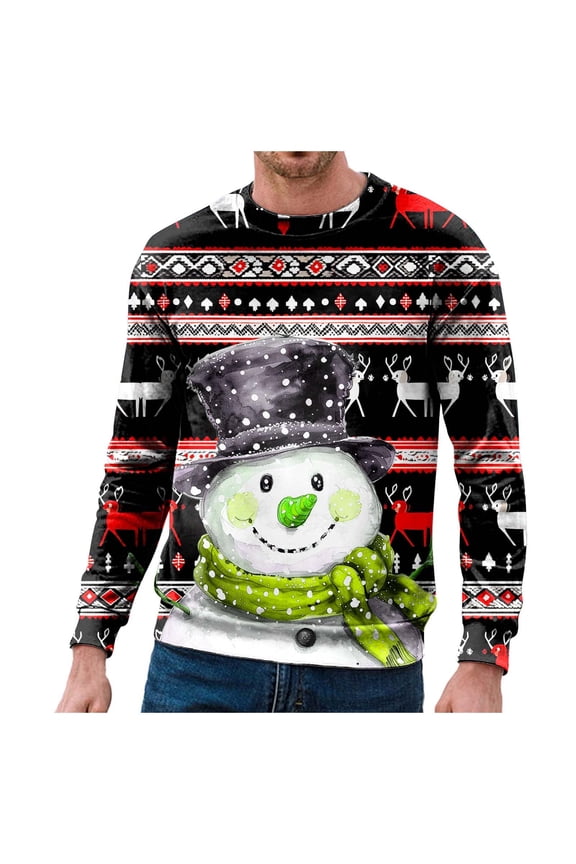 Sweaters for Men Men's Casual Loose Christmas Snowman Print Neck Comfortable Hoodless Sweatshirt Thing 1 And Thing 2 Sweatshirts Mens Polyester Junior Sweater Hoodie Tall Mens Sweater Snag Green 5XL