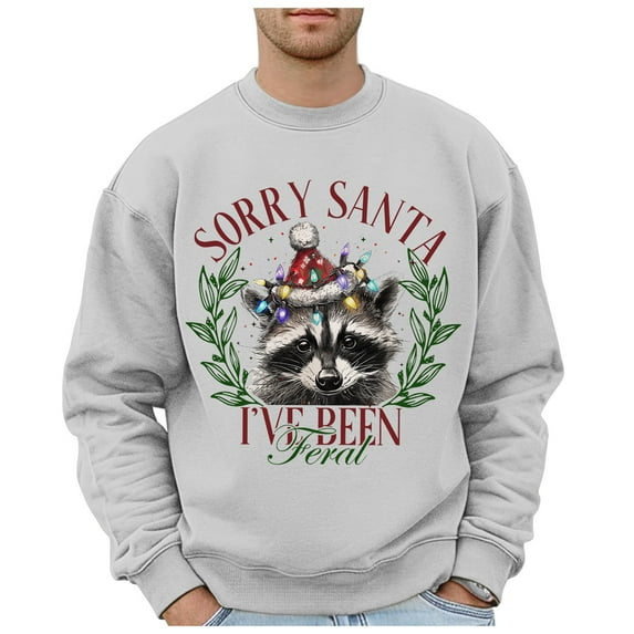 Sweaters for Men Mens Christmas Feral Leopard Plus Size Hoodless Pullovers Fashion Sweatshirts Holiday Logo Print Clothing Tops Hop Oversized Sweatshirts Mens Zip Front Hoodie 5x Sweatshirt f White M