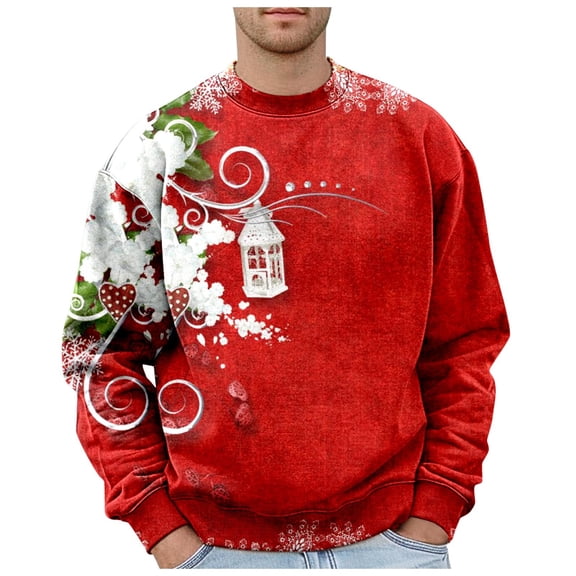 Sweaters for Men Mens Christmas Plus Size Hoodless Pullovers Fashion Sweatshirts Holiday Logo Print Clothing Tops Hop Oversized Sweatshirts Mens Solid Sweaters Men S Full Zip Hoodies under 10 Red XL
