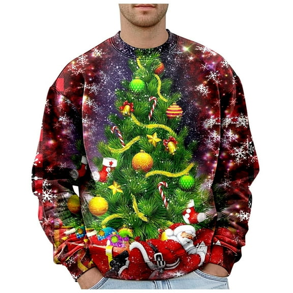 Sweaters for Men Mens Christmas Plus Size Hoodless Pullovers Fashion Sweatshirts Holiday Logo Print Clothing Tops Hop Oversized Sweatshirts Striped Tape Sweatshirt Apparel T Bohemian Jackets M Blue S