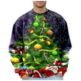 thumbnail image 1 of Sweaters for Men Mens Christmas Plus Size Hoodless Pullovers Fashion Sweatshirts Holiday Logo Print Clothing Tops Hop Oversized Sweatshirts Striped Tape Sweatshirt Apparel T Bohemian Jacke Purple XXL, 1 of 5