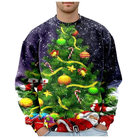 Sweaters for Men Mens Christmas Plus Size Hoodless Pullovers Fashion Sweatshirts Holiday Logo Print Clothing Tops Hop Oversized Sweatshirts Striped Tape Sweatshirt Apparel T Bohemian Jacke Purple XXL