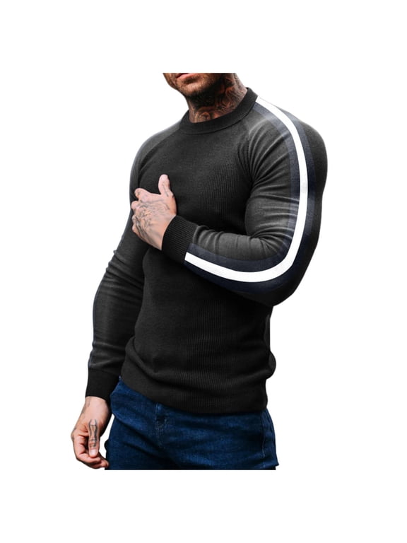 Sweaters Men Solid Long Sleeve Crewneck Knit Tops Slim Fit Undershirt Casual Fall Blouse