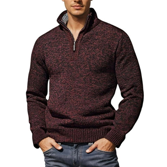 Sweaters for Men, Winter British Style High Neck Lined Thick Knit Long Sleeve Thermal Pullover Sweater Jacket, Cold Weather Wear, Daily Outdoor Wear, Men's Clothing
