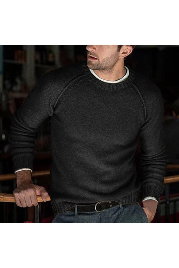 Sweaters Men's Fall and Winter Casual Knitted Solid Color Decorative Pattern Sweater Mens