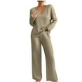 thumbnail image 1 of Sweaters Sets for Women 2 Piece V Neck Button Open Front Drawstring Wide Leg Pants Casual Work Sweater Suit Sets Vacation Clothes Soft Trendy Loungewear Outfits, 1 of 9