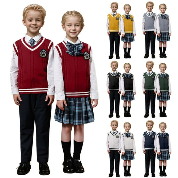 Sweaters For Teens Preppy Boys Girls School Uniform Sweater Vest 2025 Fashion Teen V Neck Knit Vest Sleeveless Slim Fit Pullover Tank Tops Kids Clothes