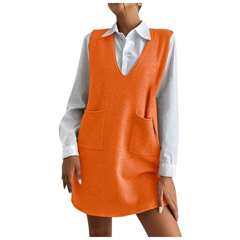 Sweaters for Women 2024 Ladies New Solid Color Sleeveless Long Double Vest Vest Skirt Sweater Vest Button up Sweater Vest Women Long Plaid Vests Sweater Vest 5xl Split V Neck Tunic Womens