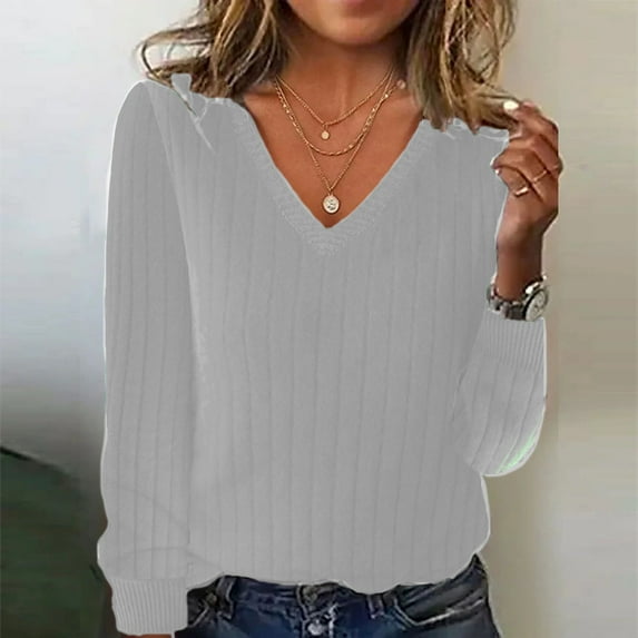 Sweaters for Women 2025 Fall - Long Sleeve V Neck Loose Knit, Lightweight Pullover Blouses with Breathable Fabric, Business Casual for Cool Office Days
