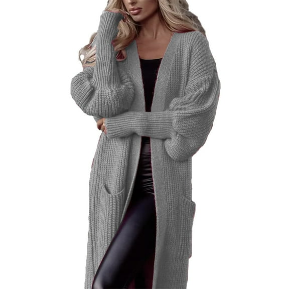 Sweaters For Women Autumn Color Blocked Loose Casual Cardigan Long Hooded Knitted Sweater Polyester Spandex A Coat Outerwear Coats 1Pc Gray L Winter Coats For Women