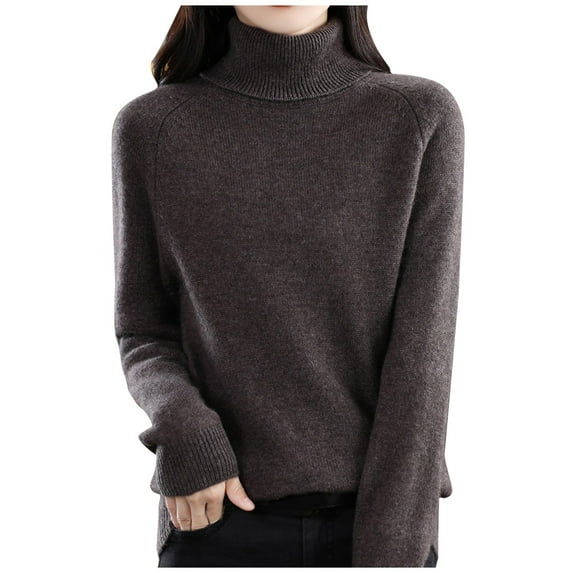 Sweaters For Women Autumn New Turtleneck Sweater Ladies Loose Large Size Thick Knitted Bottom Shirt Polyester Brown Size M-2Xl Oversized Sweaters For Women
